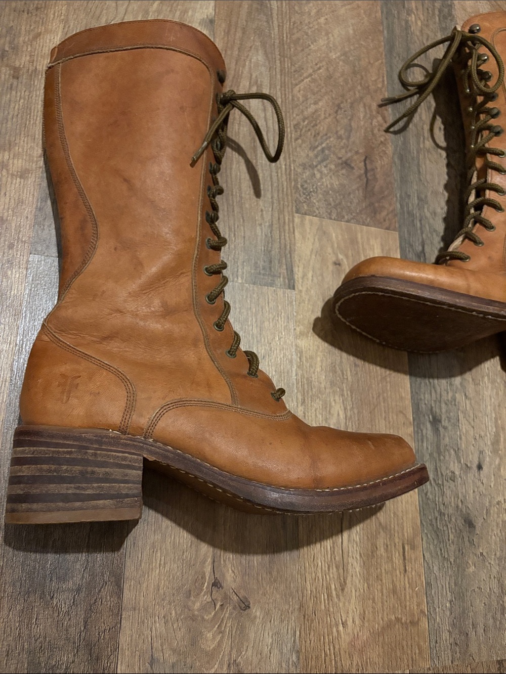 Frye Tall Lace-Up Leather Boots in Cognac Brown - Picture 3 of 17